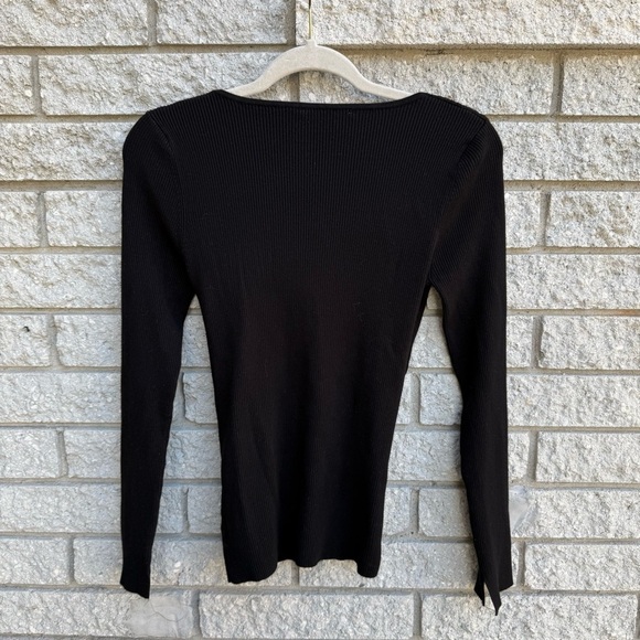 Astr Women's Black Ribbed Knit Crossover Sweater Long Sleeves Size Medium - Picture 4 of 6